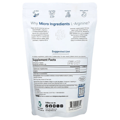 Micro Ingredients, L Arginine + L-Citrulline, 240 Bisected Tablets