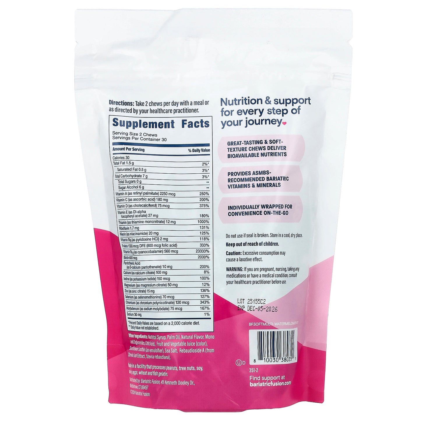 Bariatric Fusion, Multivitamin Soft Chew, Watermelon, 60 Soft Chews