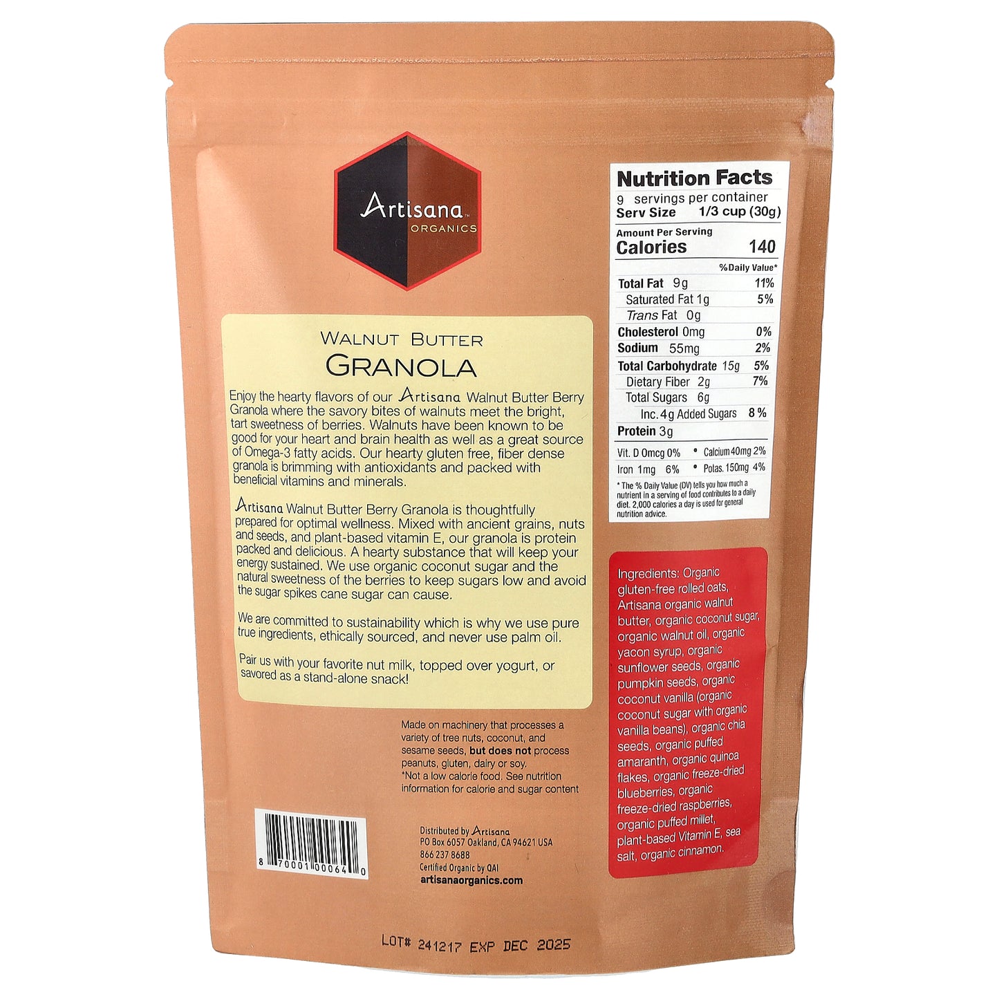 Artisana, Organics, Walnut Butter Granola, 10 oz (283 g)