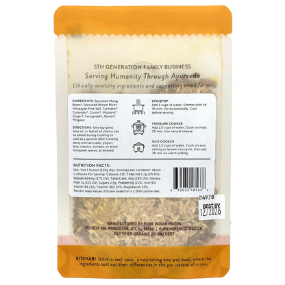 Pure Indian Foods, OnePot, Organic Kitchari, Sprouted Brown Rice, Sprouted Whole Mung Beans, & Spices, 125 g