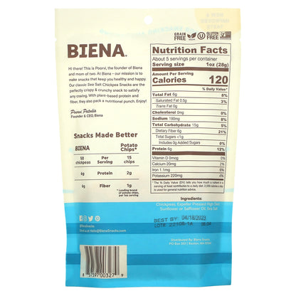BIENA, Chickpea Snacks, Sea Salt, 5 oz (142 g)