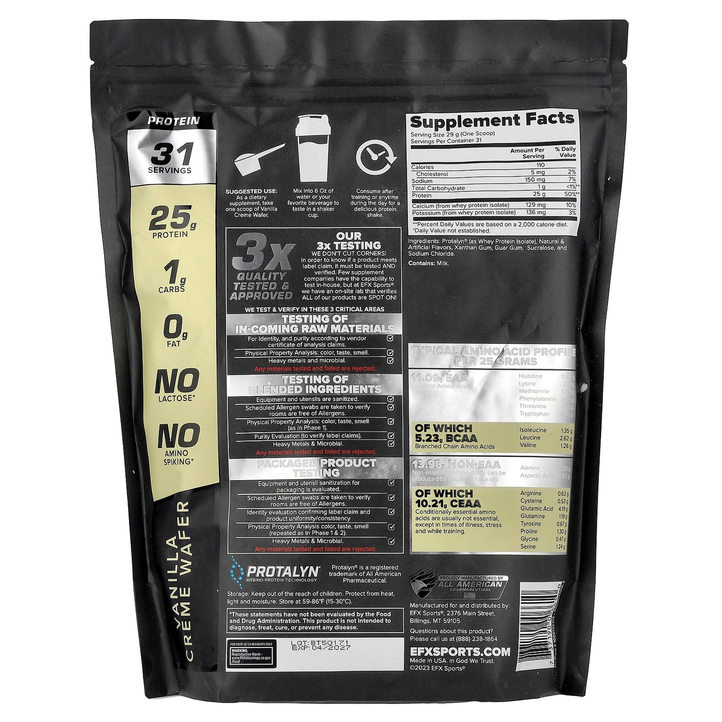 EFX Sports, Protalyn® Whey Protein Isolate, Vanilla Creme Wafer, 2 lb (907 g)