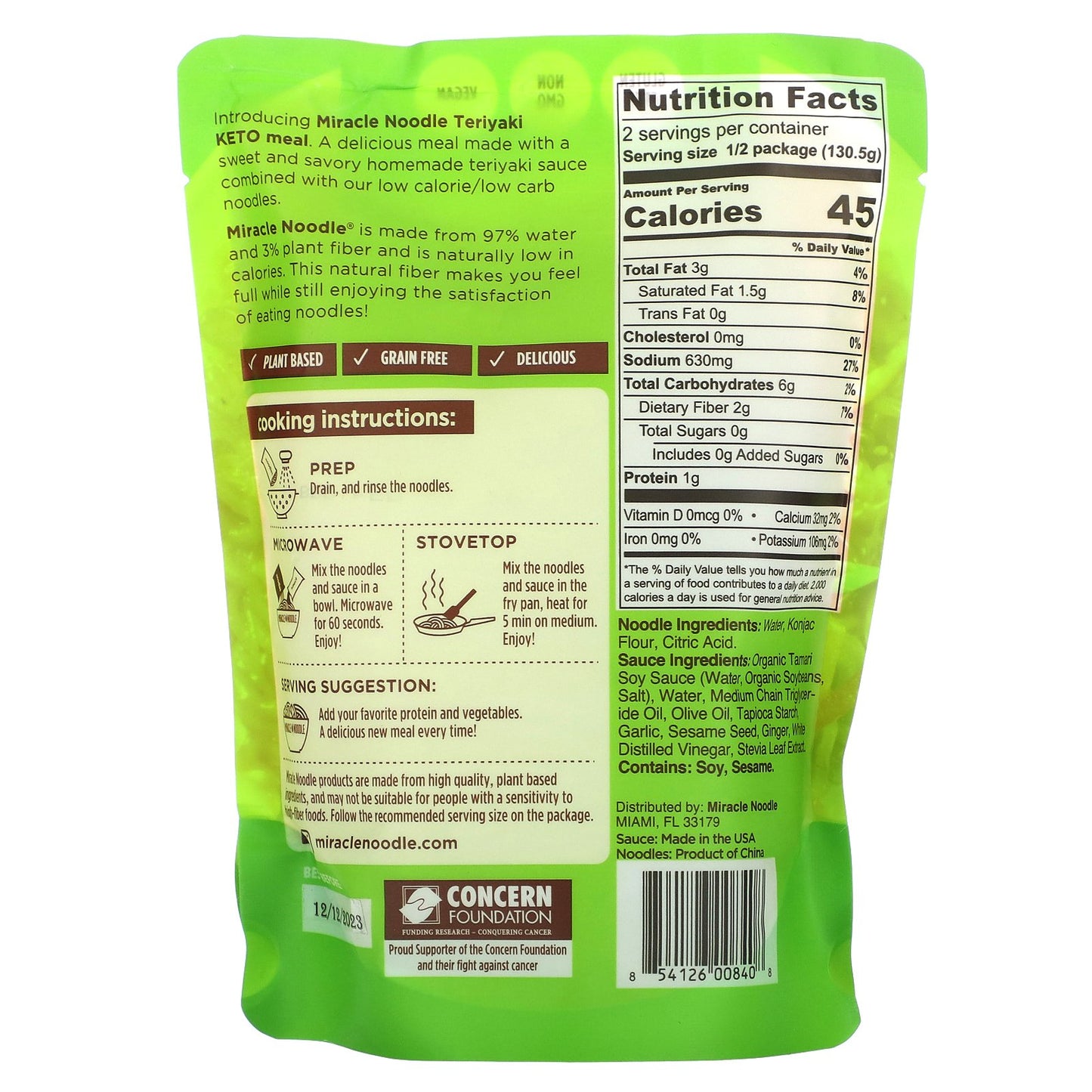 Miracle Noodle, Keto Meal, Teriyaki + Plant Based Noodles, 9.2 oz (261 g)