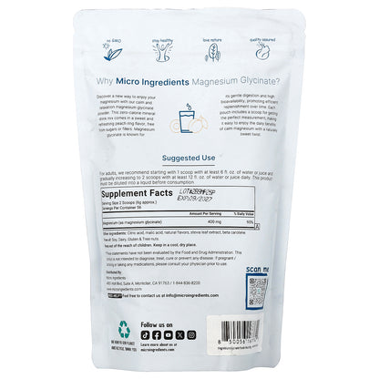 Micro Ingredients, Magnesium Glycinate Powder, Peach Rings, 12 oz (340 g)