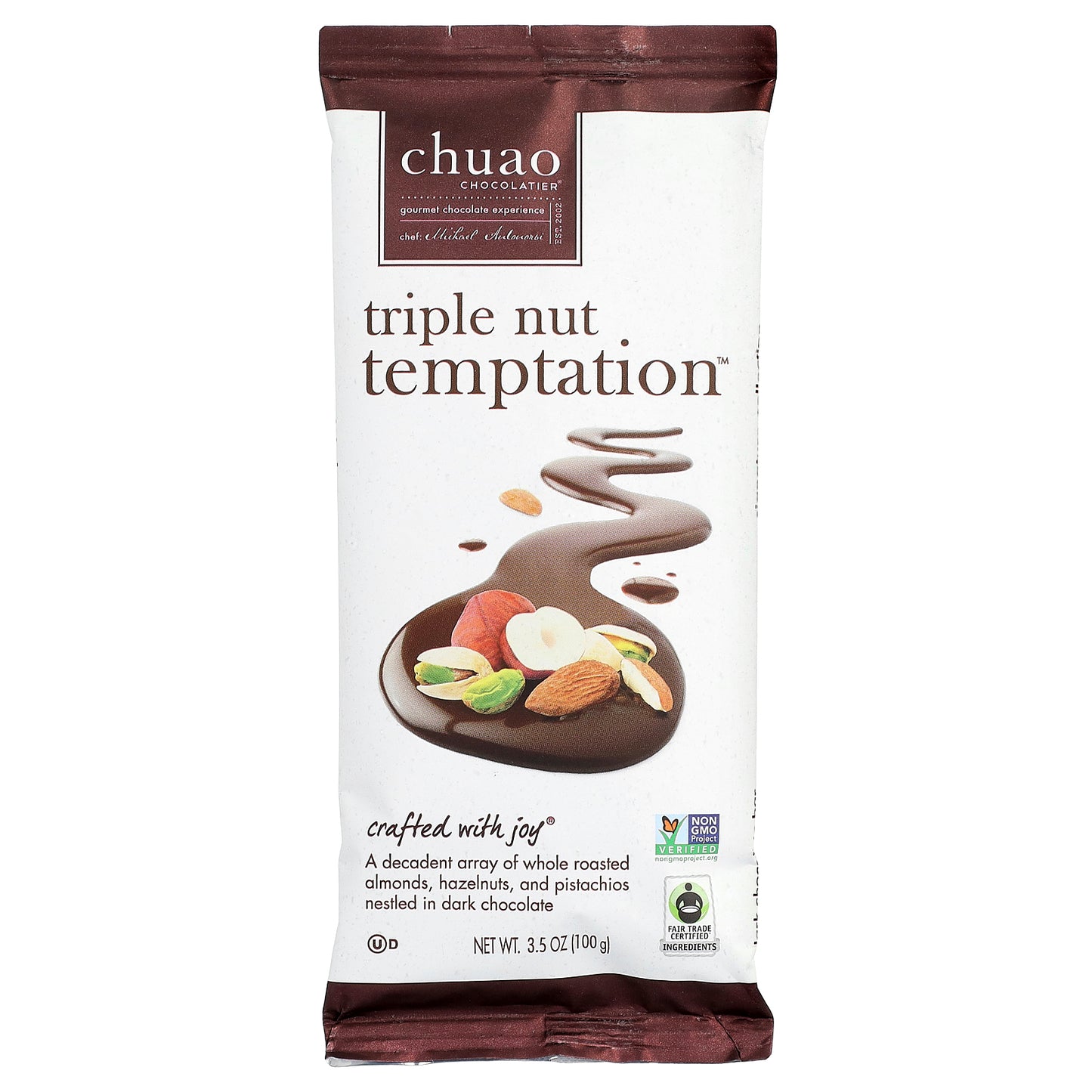 Chuao Chocolatier, Dark Chocolate Bar, Triple Nut Temptation™, 3.5 oz (100 g)