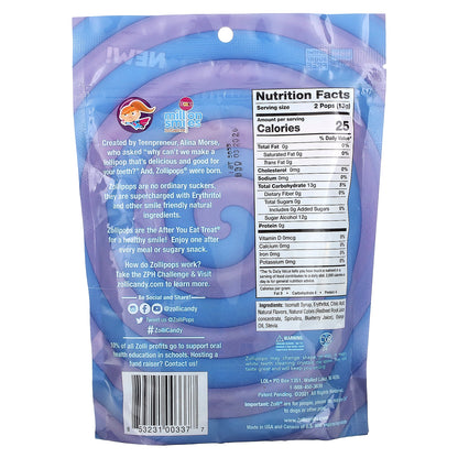 Zollipops, The Clean Teeth Pops, Grape + Blue Raspberry, Approx. 23-25 pops, 5.2 oz