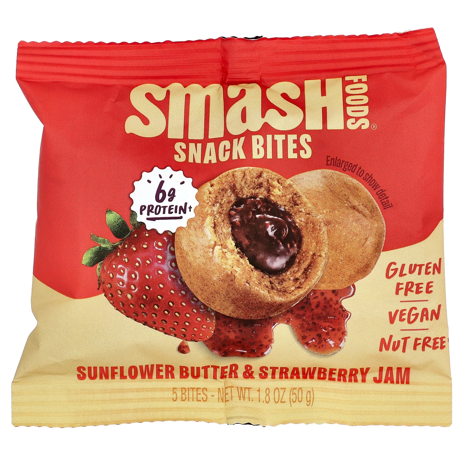 Smash Foods, Snack Bites, Sunflower Butter & Strawberry Jam, 5 Bites, 1.8 oz (50 g)