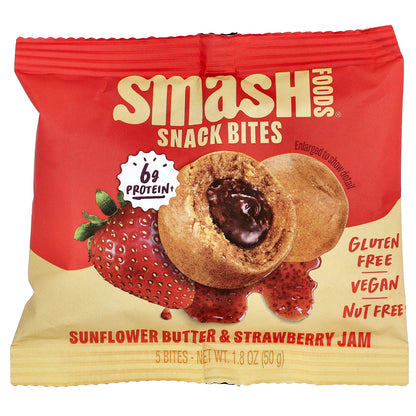 Smash Foods, Snack Bites, Sunflower Butter & Strawberry Jam, 5 Bites, 1.8 oz (50 g)