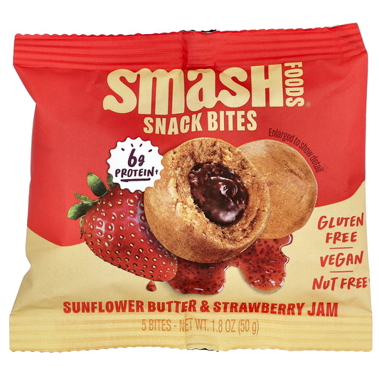 Smash Foods, Snack Bites, Sunflower Butter & Strawberry Jam, 5 Bites, 1.8 oz (50 g)