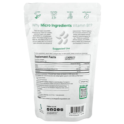 Micro Ingredients, Vitamin B1 With Benfotiamine, 240 Softgels