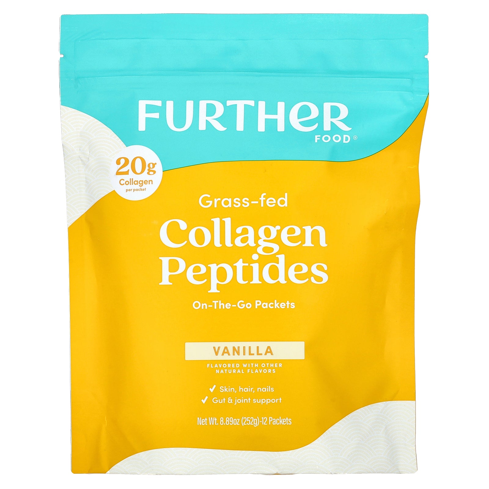 Further Food, Grass-Fed Collagen Peptides, Vanilla, 12 Packets, 0.74 oz (21 g) Each