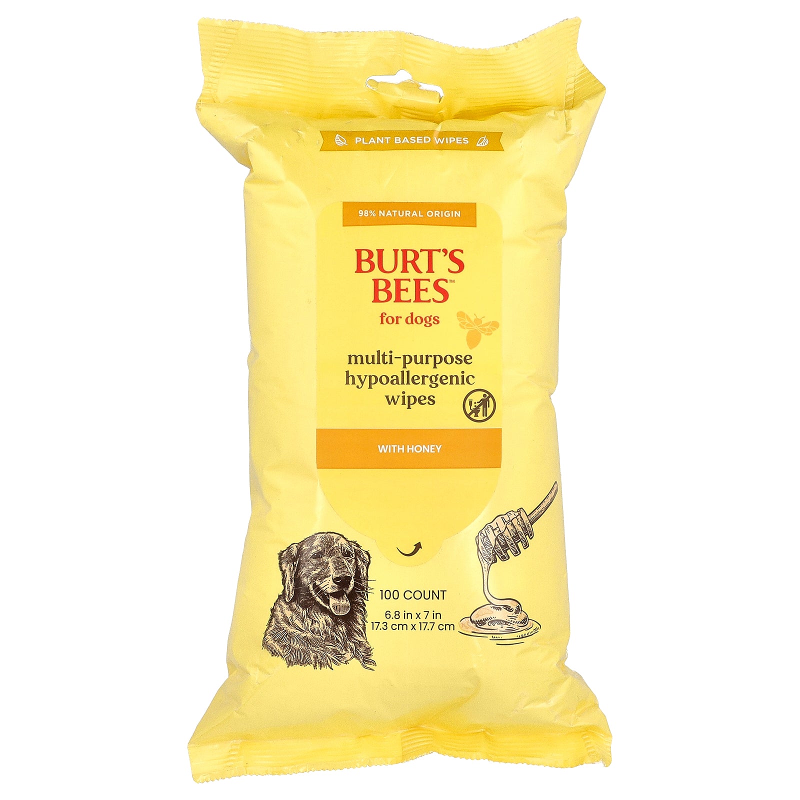 Burt's Bees, Multi-Purpose Hypoallergenic Wipes with Honey, For Dogs, 100 Count