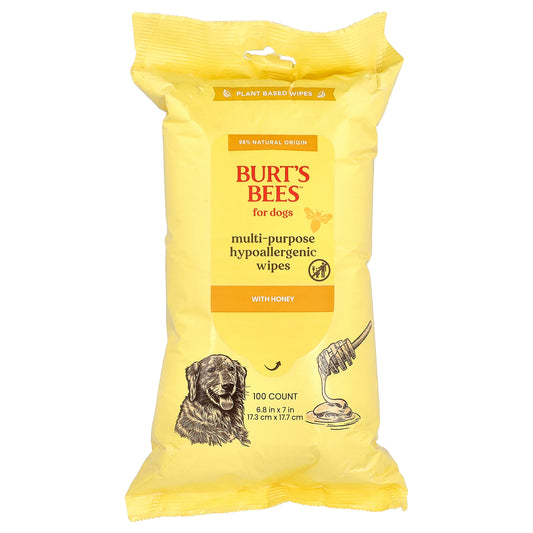 Burt's Bees, Multi-Purpose Hypoallergenic Wipes with Honey, For Dogs, 100 Count