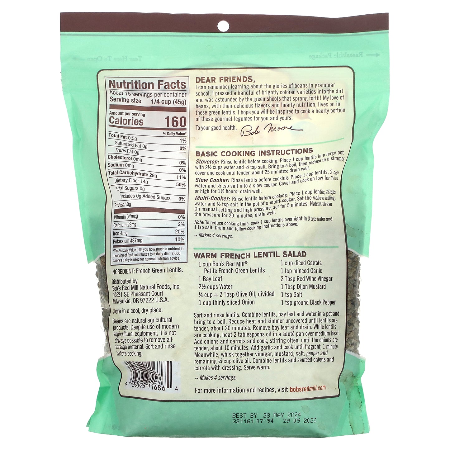 Bob's Red Mill, Green Lentils, Petite French Style, 1 lb 8 oz (680 g)