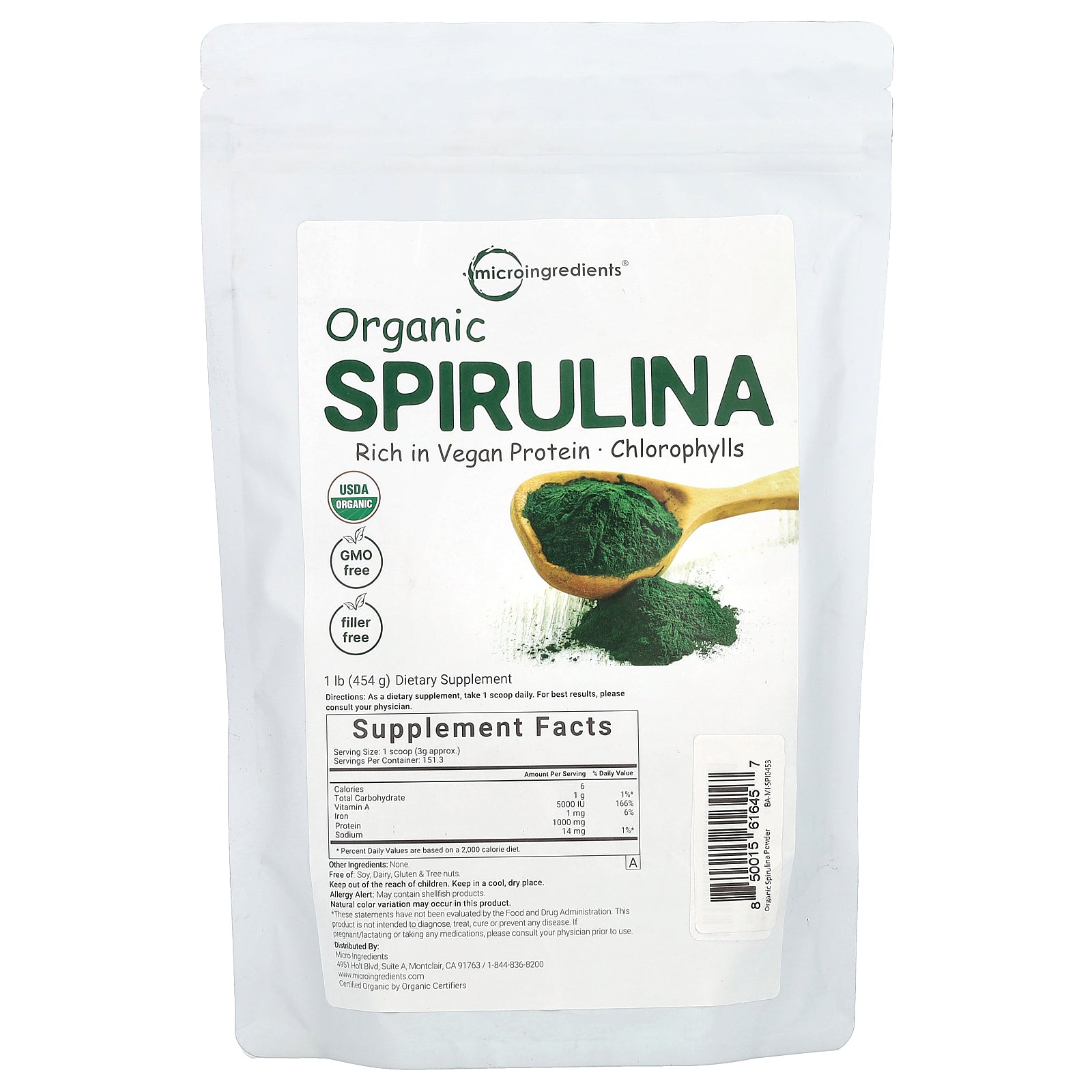 Micro Ingredients, Organic Spirulina, 1 lb (454 g)