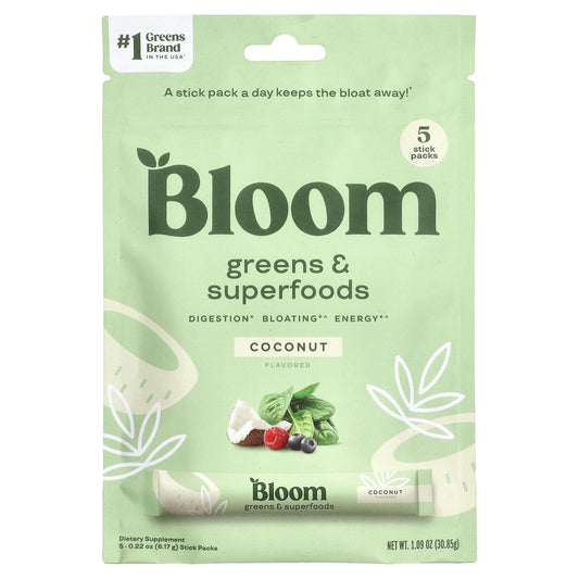 Bloom, Greens & Superfoods, Coconut, 5 Stick Packs, 0.19 oz (5.44 g) Each