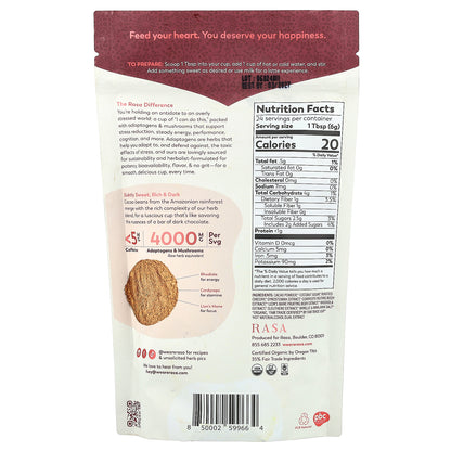 Rasa, Adaptogen & Mushroom Coffee Alternative, Instant, Cacao Noir, 5 oz (144 g)