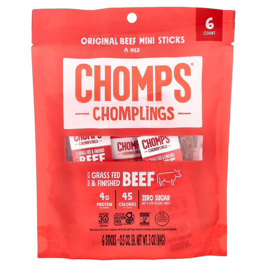 Chomps, Chomplings, Original Beef Mini Sticks, Mild, 6 Sticks, 0.5 oz (14 g) Each