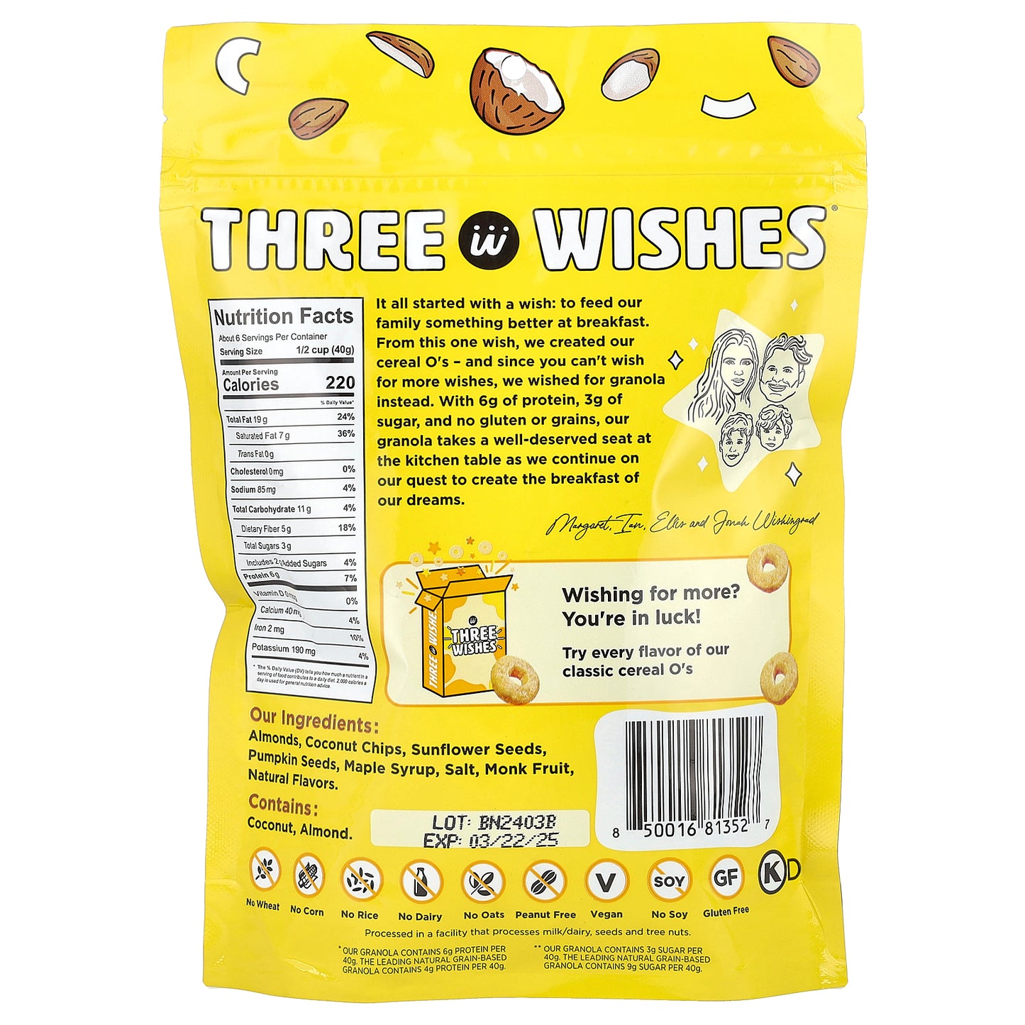 Three Wishes, Grain Free Granola, Original, 8 oz (227 g)