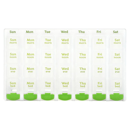 Ezy Dose, Weekly 4X/Day with Push Button Pop-Outs Medtime Planner, Green, 1 Count