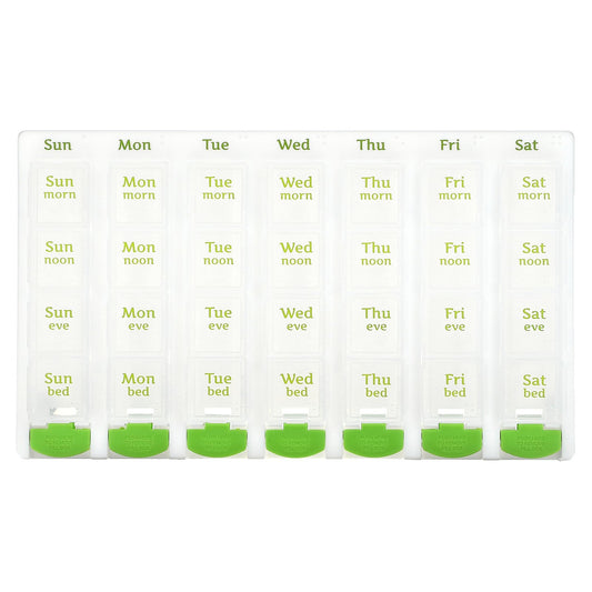 Ezy Dose, Weekly 4X/Day with Push Button Pop-Outs Medtime Planner, Green, 1 Count