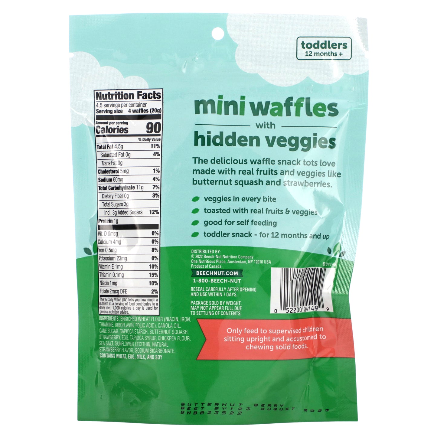 Beech-Nut, Mini Waffles with Hidden Veggies, 12+ Months, Butternut Berry, 3.2 oz (90 g)