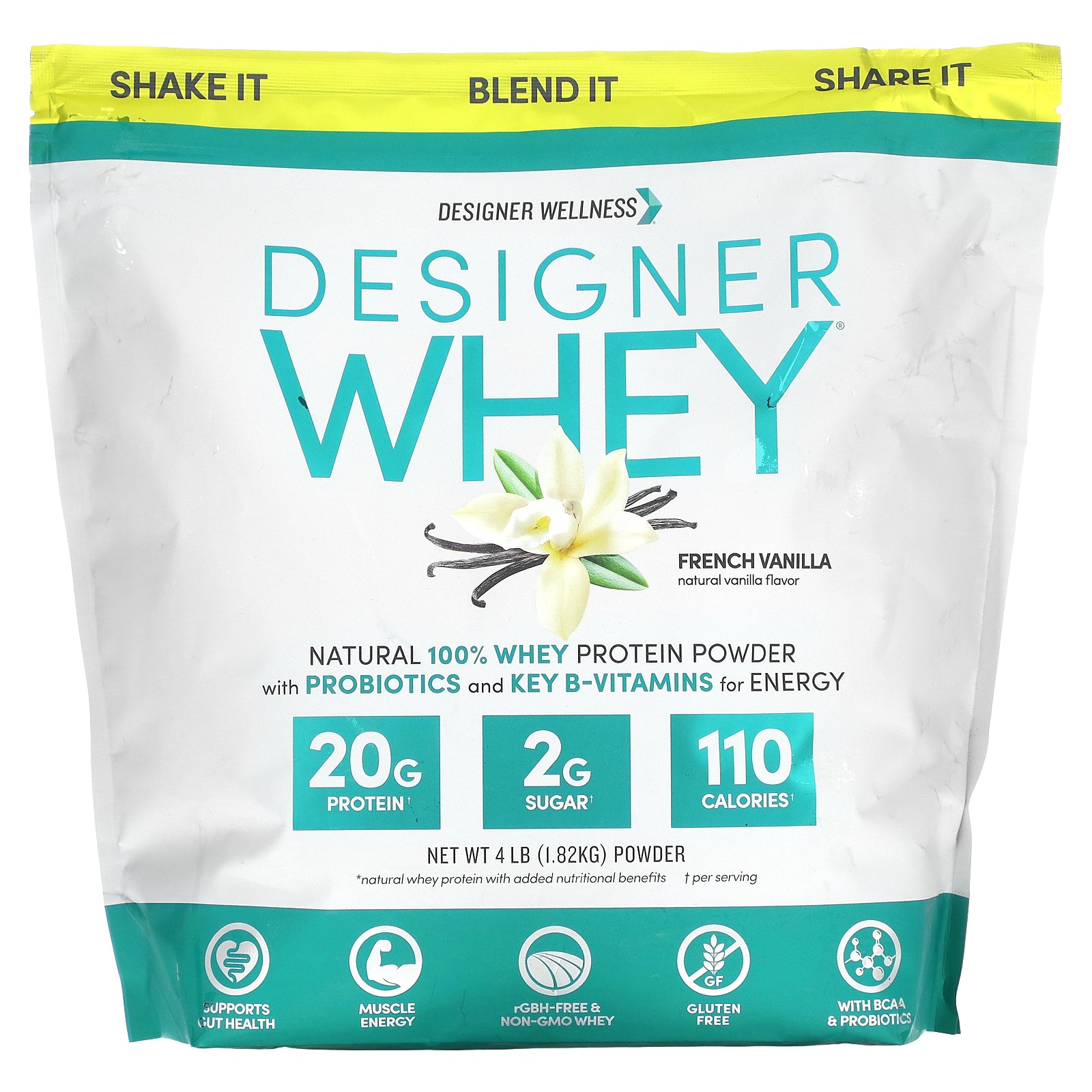 Designer Wellness, Designer Whey, Natural 100% Whey Protein Powder, French Vanilla, 4 lb (1.82 kg)