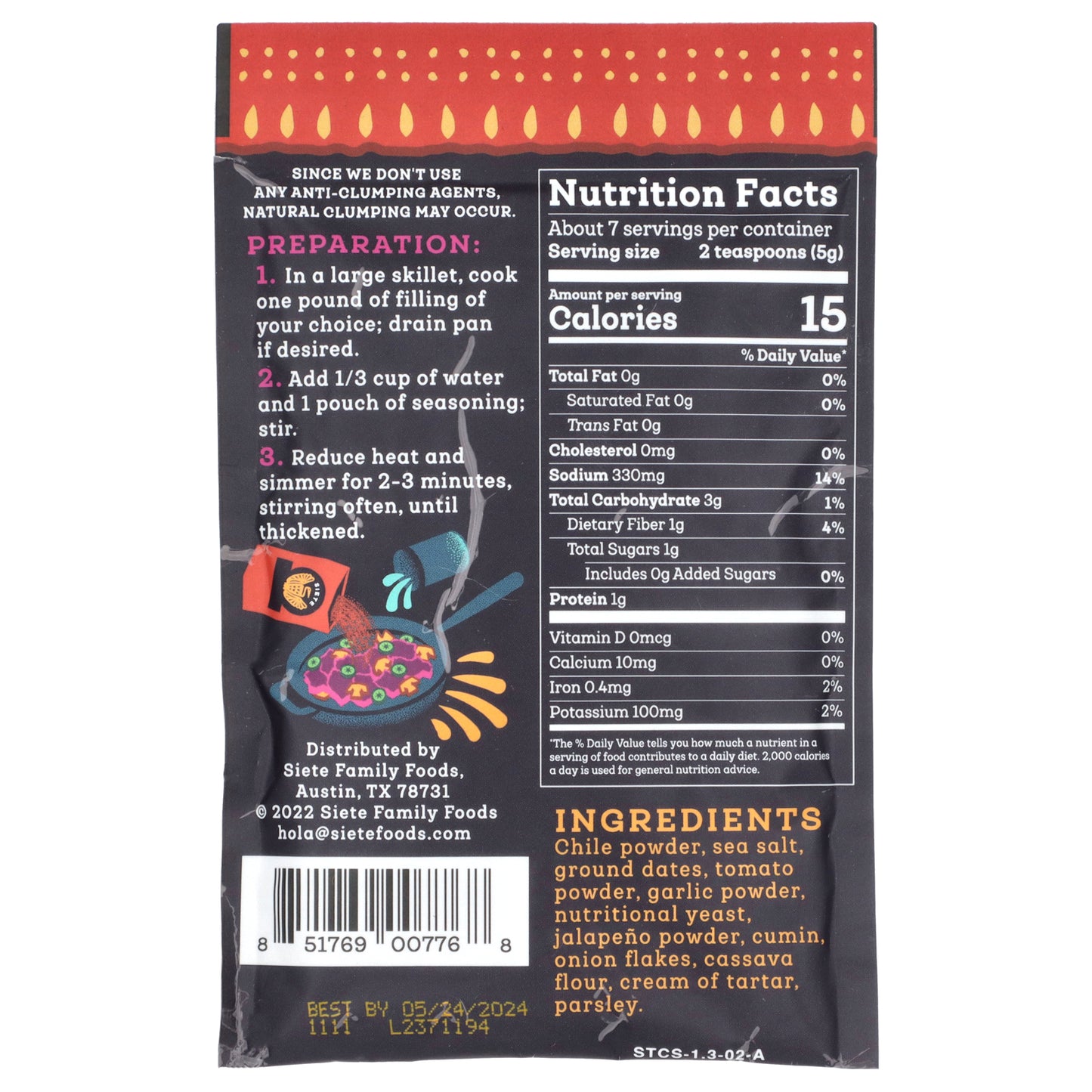 Siete, Taco Seasoning, Spicy, 1.31 oz (37 g)