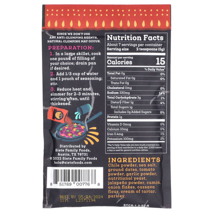 Siete, Taco Seasoning, Spicy, 1.31 oz (37 g)