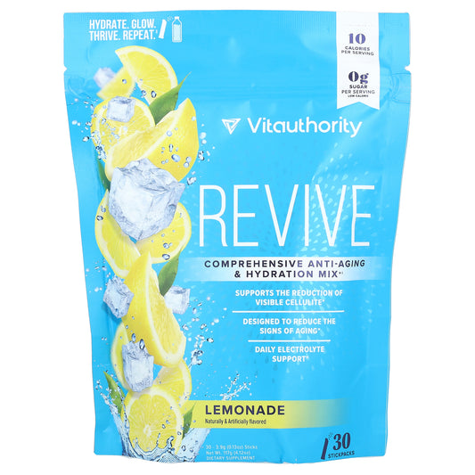 Vitauthority, Revive, Comprehensive Anti-Aging Hydration Mix, Lemonade, 30 Sticks, 0.13 oz (3.9 g) Each