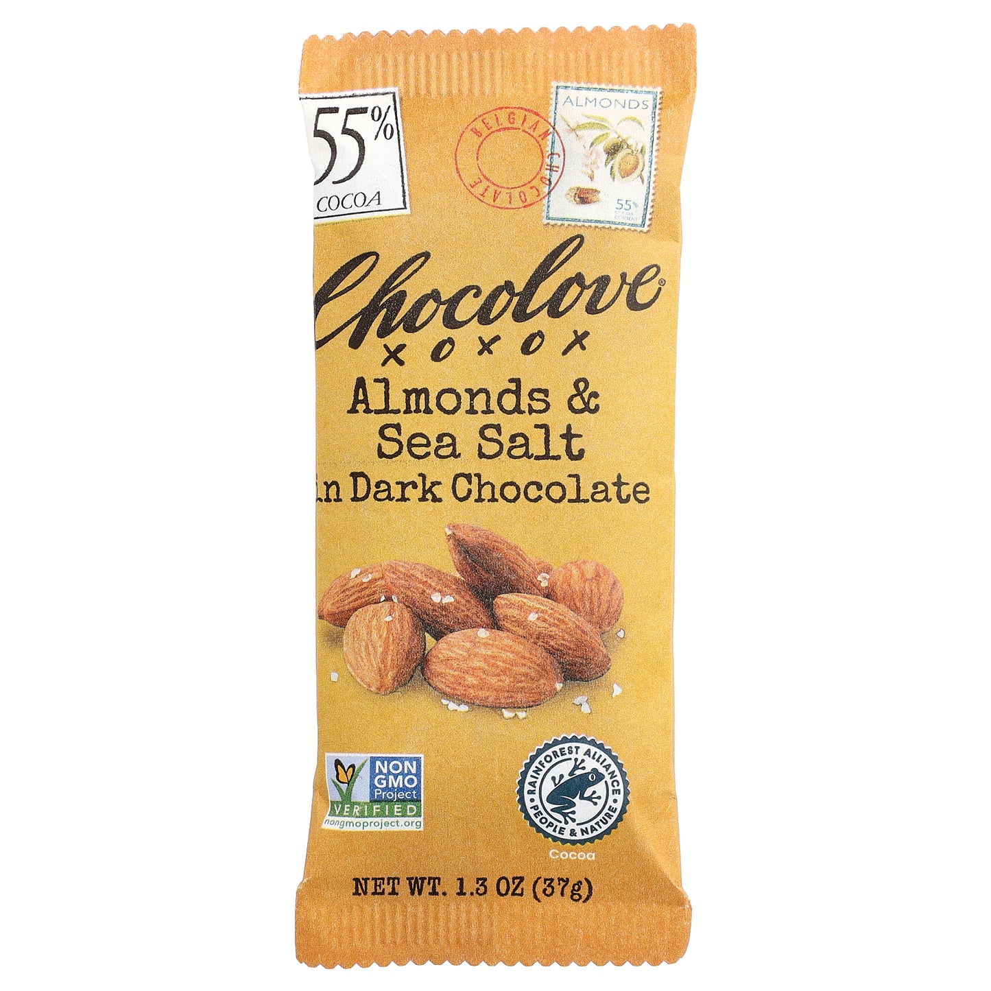 Chocolove, Almonds & Sea Salt in Dark Chocolate, 55% Cocoa, 1.3 oz (37 g)