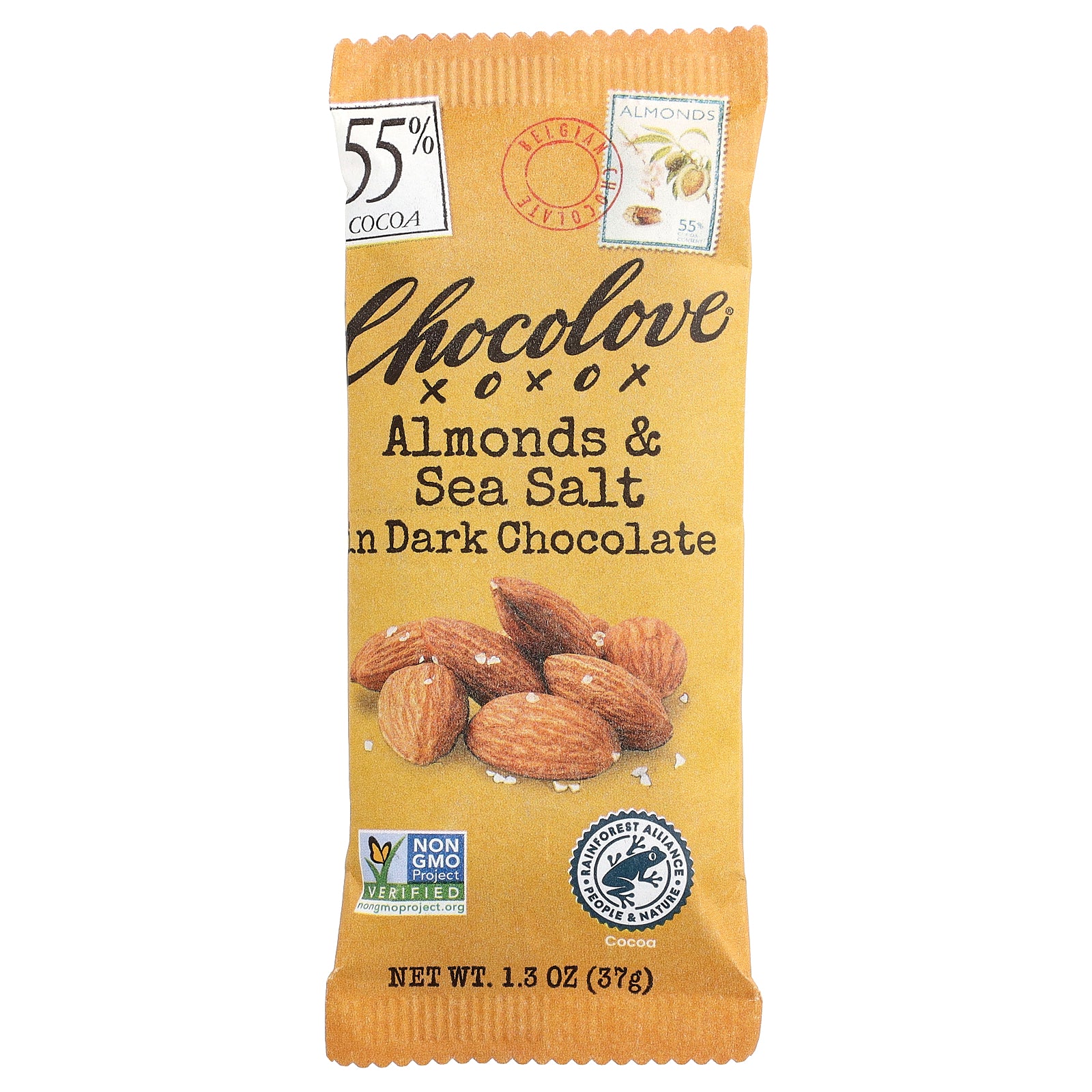 Chocolove, Almonds & Sea Salt in Dark Chocolate, 55% Cocoa, 1.3 oz (37 g)