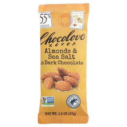 Chocolove, Almonds & Sea Salt in Dark Chocolate, 55% Cocoa, 1.3 oz (37 g)