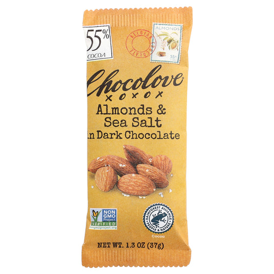 Chocolove, Almonds & Sea Salt in Dark Chocolate, 55% Cocoa, 1.3 oz (37 g)