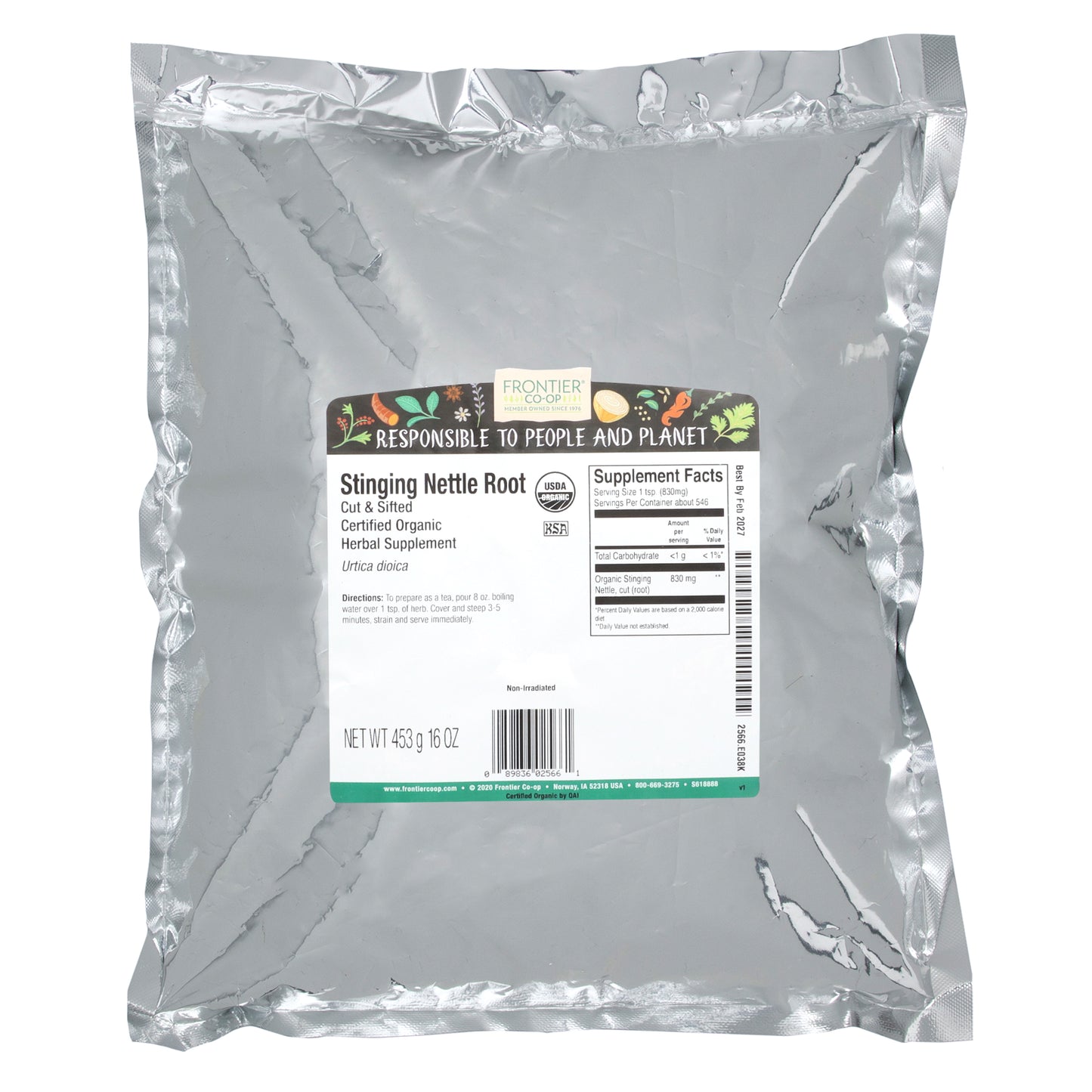 Frontier Co-op, Organic Cut & Sifted Stinging Nettle Root, 16 oz (453 g)