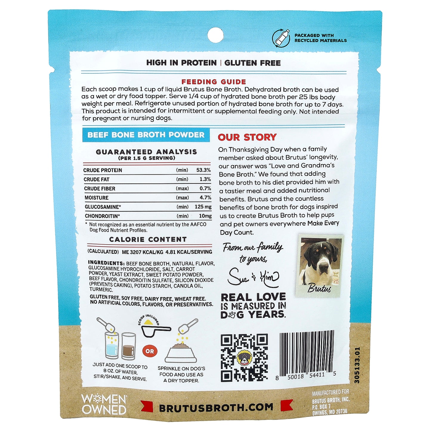 Brutus Bone Broth, Hip & Joint, Beef Bone Broth Powder, For Adult Dogs, 3.5 oz (99 g)