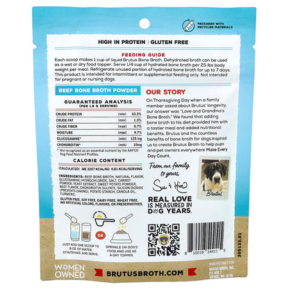 Brutus Bone Broth, Hip & Joint, Beef Bone Broth Powder, For Adult Dogs, 3.5 oz (99 g)