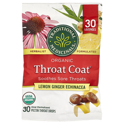 Traditional Medicinals, Organic Throat Coat®, Lemon Ginger Echinacea, 30 Lozenges