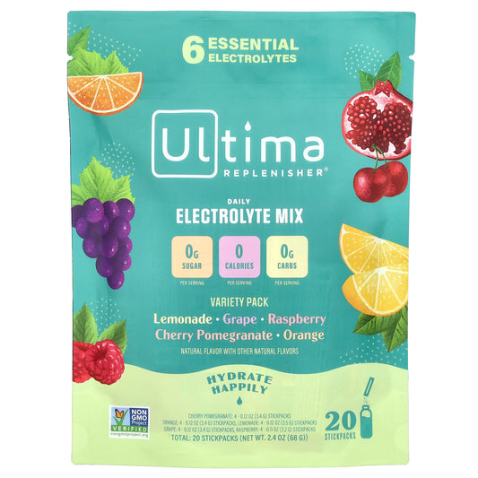 Ultima Replenisher, 6 Essential Electrolytes, Daily Electrolyte Mix, Variety Pack, 20 Stickpacks