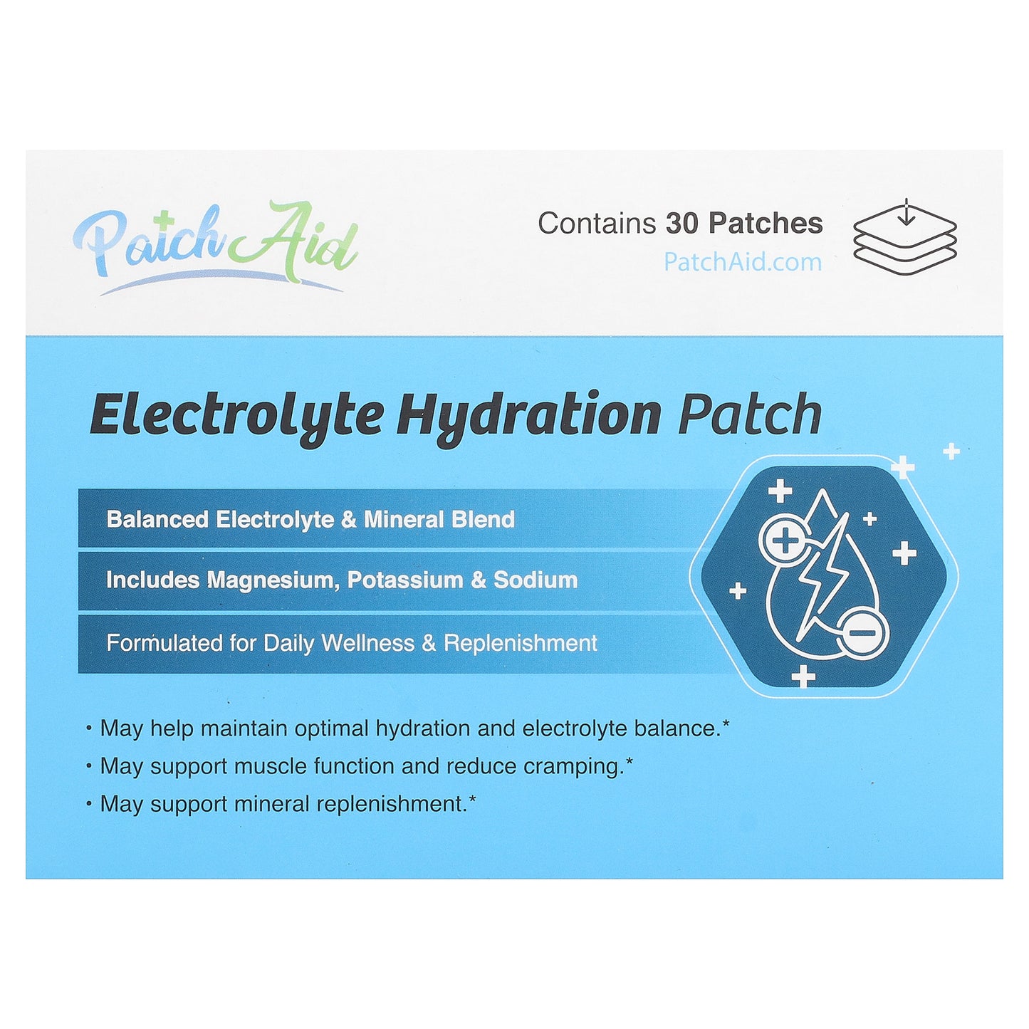 PatchAid, Electrolyte Hydration Patch, 30 Patches