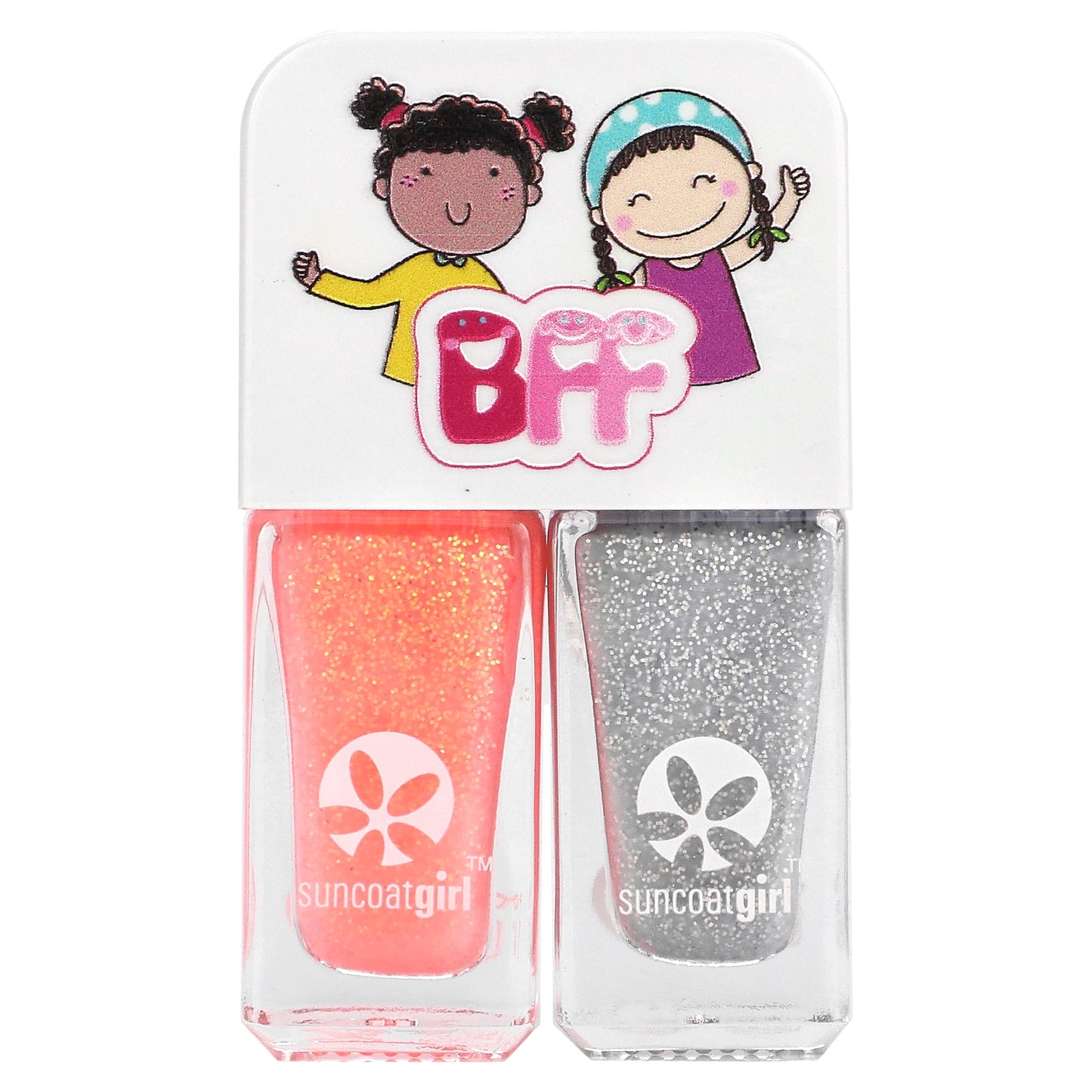 SuncoatGirl, Buddies Nail Polish Duo Set, Silver & Coral Glitter, 2 Piece Set