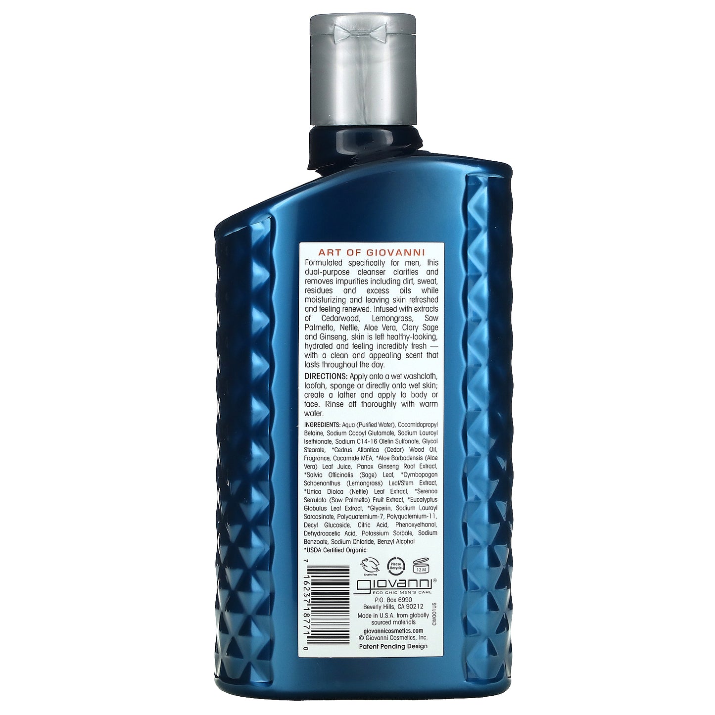 Art Of Giovanni, Men 2-In-1 Daily Body Wash & Facial Cleanser with Ginseng and Eucalyptus, 16.9 fl oz (499 ml)