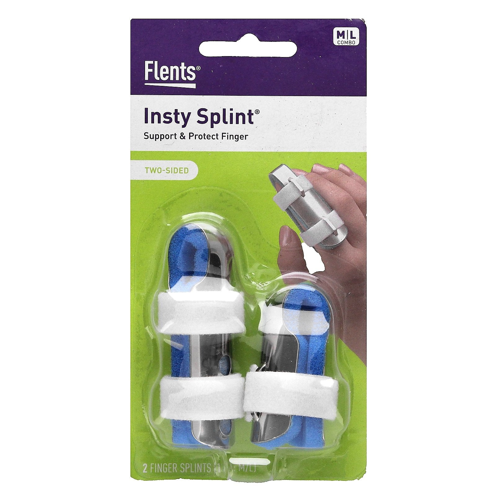 Flents, Insty Splint, Two-Sided Finger Splint, M, L Combo, 2 Count