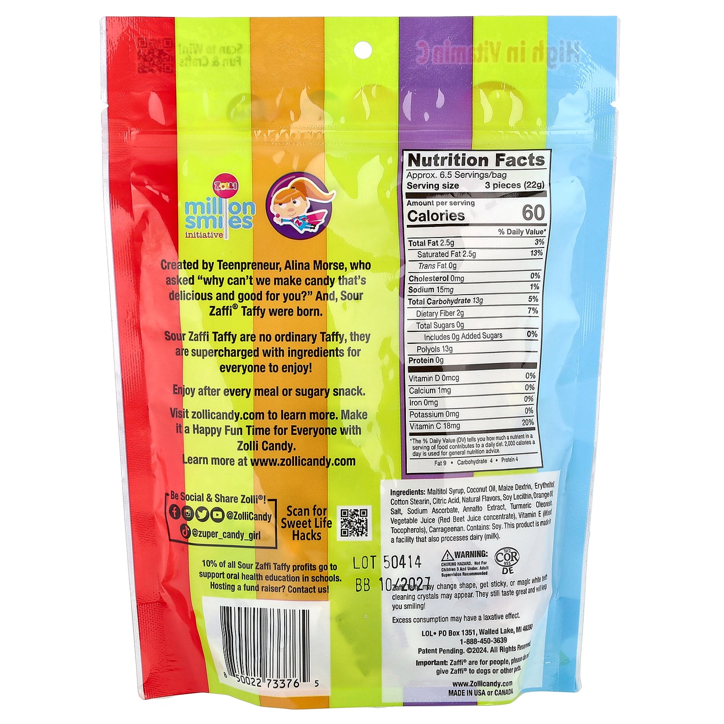 Zollipops, Sour Zaffi® Taffy, Assorted Fruit, 5 oz (141 g)