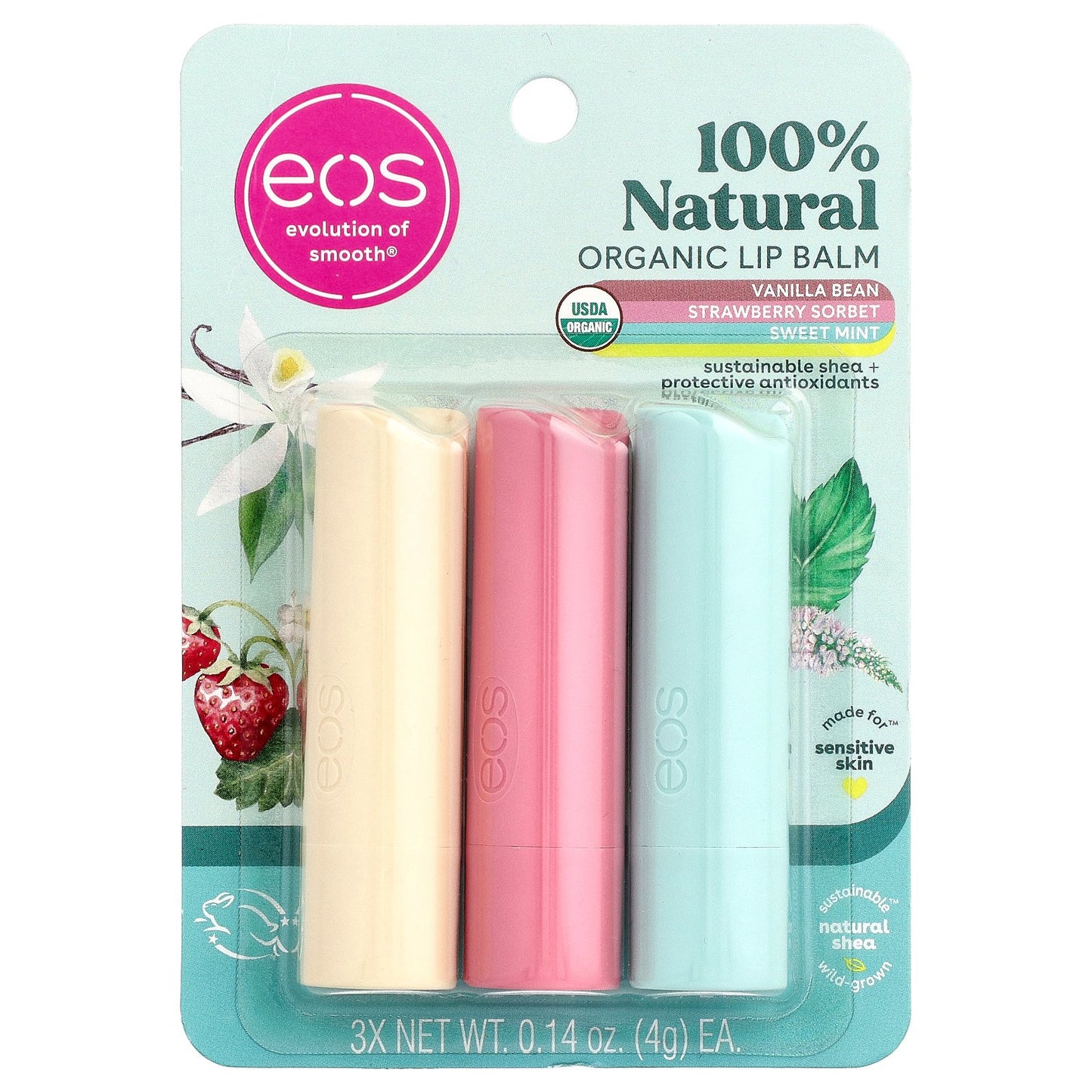 EOS, 100% Natural Organic Lip Balm, Variety Pack, 3 Lip Balms, 0.14 oz (4 g) Each