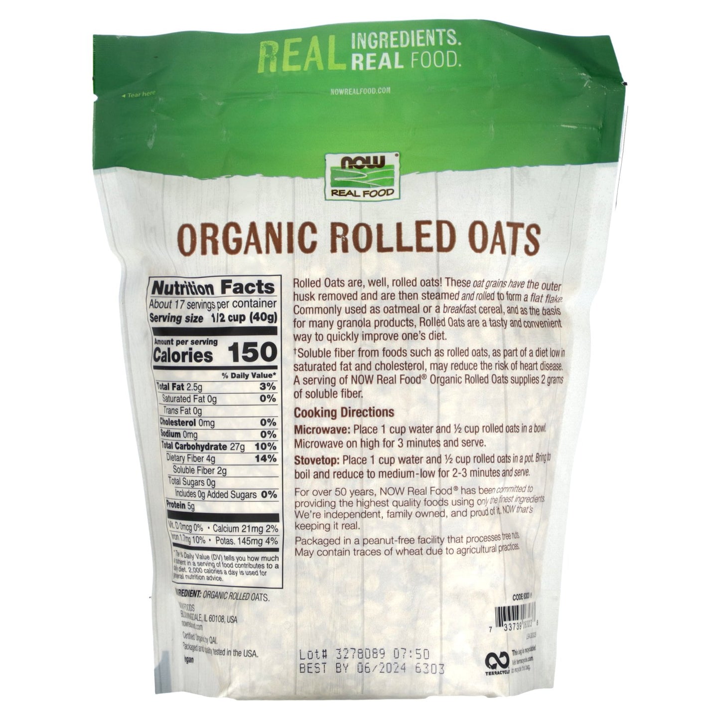 NOW Foods, Organic Rolled Oats, 24 oz (680 g)