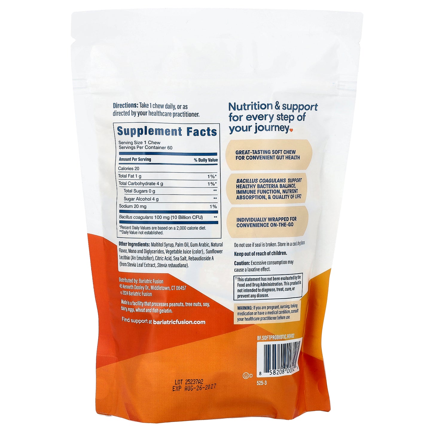 Bariatric Fusion, Probiotic Soft Chew, Orange Tropical, 60 Soft Chews