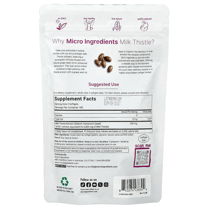Micro Ingredients, Milk Thistle Extract, 360 Softgels (100 mg per Softgel)