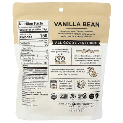Emmy's Organic Cookies, Soft & Chewy Coconut Cookies, Vanilla Bean, 4 oz (113 g)