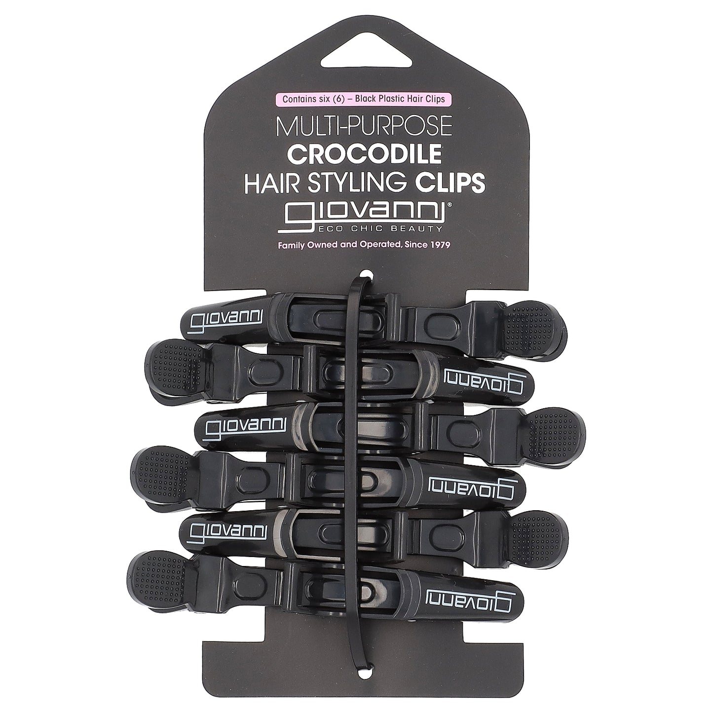 Giovanni, Multi-Purpose Crocodile Hair Styling Clips, Black, 6 Pieces